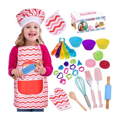 China Amazon Success 35pcs Kids Baking Set For Girls With Apron Cooking Chef Set For Kids Dress Up Role Play Toys Gift 25*15.5*10.5 for sale