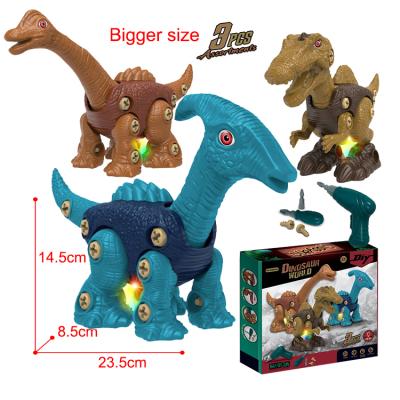 China Tending 2021 Amazon 3PCS Diy Light Sound To Assemble To Take Apart Dinosaur Toys With Electric Drill 30.5*27*7 for sale