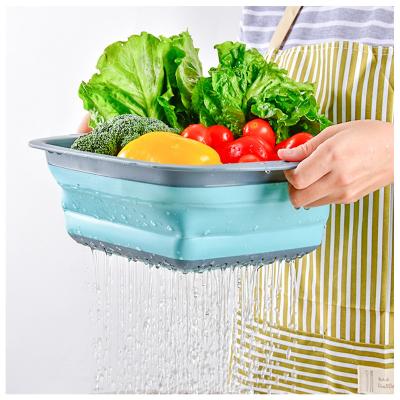 China New DTK PP Series Kitchen Utensil Product Fruit Vegetable Drain Basket Sink Stocked Blue Washing Plastic Foldable Drain Basket for sale