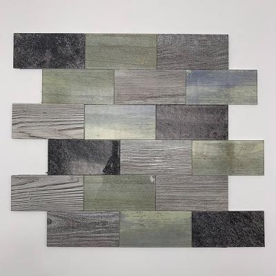 China CLASSIC 12 in. X12 inside. Self Adhesive Mix Inkjet Wood Brown Faux Wood PVC Mosaic Peel And Stick Glass Mosaic Tile for sale