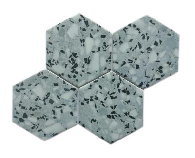 China Good Quality Large Surface CLASSIC Matte White Marble Look Hexagon Recycled Glass Mosaic Glaze Tile For Wall for sale