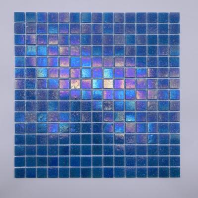 China CLASSIC Swimming Pool Rainbow Blue Color Blue Recycled Glass Mosaic Tile for sale