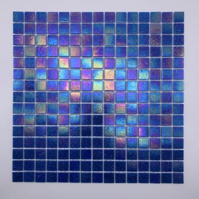 China CLASSIC Iridescent Swimming Pool 4mm Navy Blue Glass Mosaic for sale