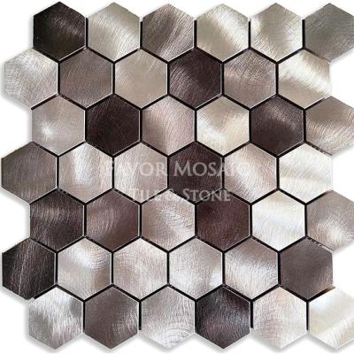 China CLASSIC Matt Silver Hexagon Metal Stainless Steel Backsplash Aluminum Mosaic Tile for sale