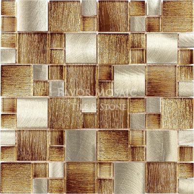 China CLASSIC Square Glass and Metal Mix Glass Mosaic Tile Laminated Crystal Glass Mosaic Backsplash Tiles for sale