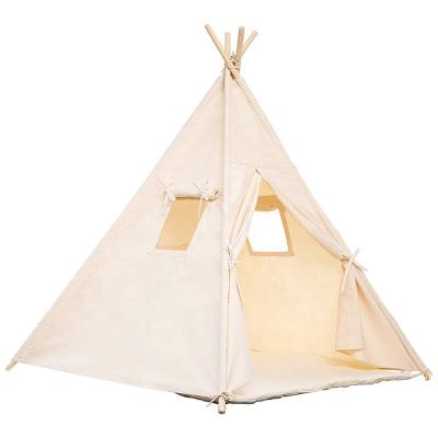 China Soft Toy Kids Teepee Tent - Kids Play Paint Tent for Indoor/Outdoor Boys and Girls with 4 Pole Wooden Beige Canvas for sale