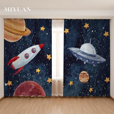 China Blackout Curtain Cartoon Space Theme Astronaut Rocket Star Sky Kids Room Boys Bedroom Bay Window Shade Curtain for sale