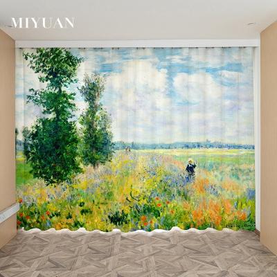 China Wholesale Custom Blackout Monet Landscape Oil Painting Printed Decorative Ready Made Bedroom Living Room Art Curtains for sale