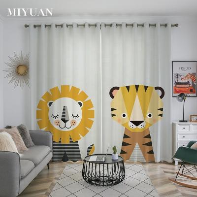 China Low MOQ Blackout Blackout New Style Jungle Cartoon Animals Lion Tiger 3D Digital Nordic Collection Curtains For Living Room Boy's Bedroom for sale