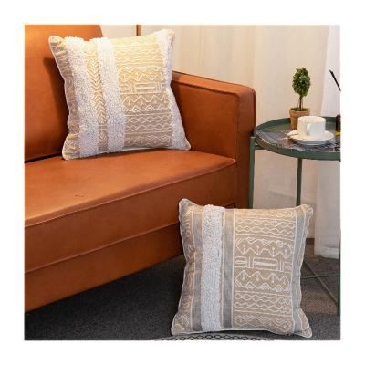 China Anti-Static Woven Embroidery Embellished Modern Decorative Geometric Cushion Cover Farmhouse Home Decor Bed Tile Case for sale