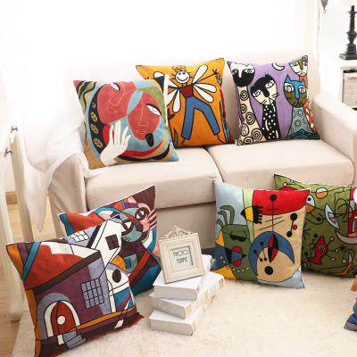 China Picasso 45*45 Decorative Anti-static Embroidery Canvas Cotton Cushion Cover Home Decor Bed Tile 2022 Shape Ready Made for sale