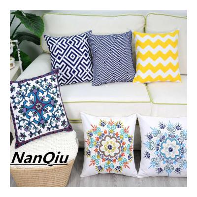 China Custom 2022 cotton canvas embroidery home decor bed anti-static decorative geometric tile shape cushion cover for sale