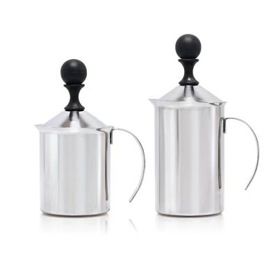 China Viable Factory Manual Double Layer Milk Creamer Filter Strainer Forther Cappuccino Frother Latte Cappuccino Coffee Foam Pitcher for sale