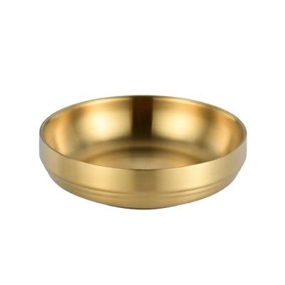 China Hotsale viable Korean style 304/201 stainless steel kimchi dish snack golden round soybean pickles dipping sauce dish cold dish for sale