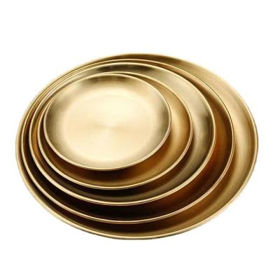 China Sustainable Wholesale Korean Style Metal Reusable Food Round Stainless Steel Dinnerware Dishes Dish Serving Trays For BBQ Hotel Restaurant for sale