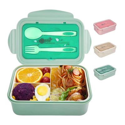 China Hotselling 3 Compartments BPA Tiffin Viable Free Microwavable Leakproof Box With Cutlery Bento Box For Kid School Travel Picnic for sale