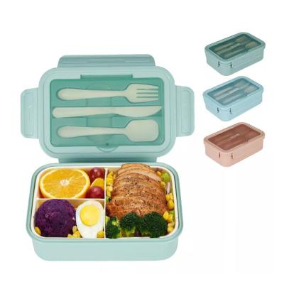 China Amazon Hotsale 3 Compartments Microwave Sustainable Kid School PP5 Safe Lunch Box With Fork And Tableware for sale