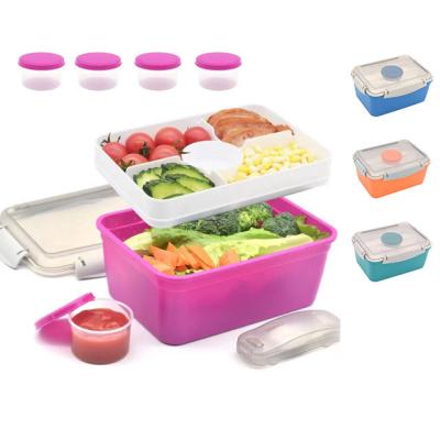 China Amazon Freshness Reusable Large Capacity Plastic Salad Lunch Box with Sauce Box Sealed Food Container for Picnic, Travel, Camping for sale