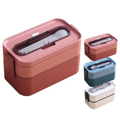 China 2022 New Design Sustainable Plastic Japanese Bento Box Double Layer Microwave Eco-friendly Lunch Box Viable With Tableware for sale