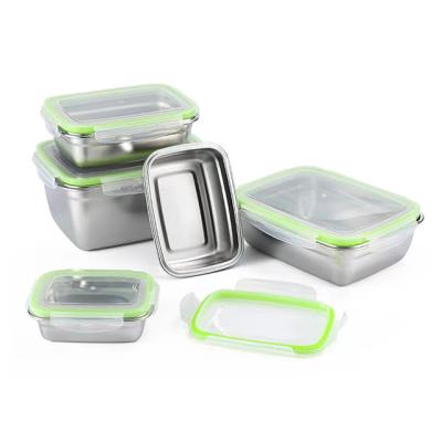 China Wholesale Viable 550ML 850ML LOGO Fresh Fridge Airtight Reusable Factory Customized 1800ML 18/8 Stainless Steel Food Storage Container for sale