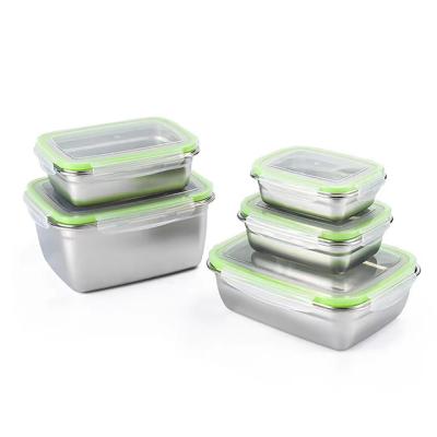 China Freshness Preservation Customized LOGO 18/8 Stainless Steel Cool Refrigerator Food Airtight Storage Container Bento Lunch Box Set Stackable for sale