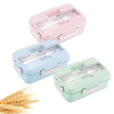 China 2022 Microwave Bento Box 3 Grids Food Container Eco-friendly Plastic Wheat Viable Straw Lunch Box For Kids And Adults for sale