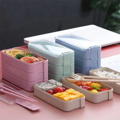 China Wholesale Viable Bento Box Insulation Wheat Straw 3 Layer Biodegradable Food Grade Plastic Lunch Box for Office, School, Picnic for sale