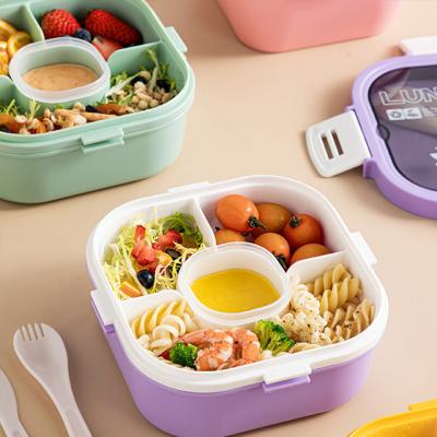 China Travel Viable Camping Picnic Food Container Airtight Box Reusable Portable Bento Lunch Box For Kids With Cutlery for sale