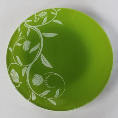 China Round Green Color Tempered Glass Sustainable Dinner Dish for sale