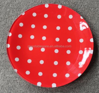 China Viable White Color Red Color Dot Design Round Shape Glass Dessert Dish for sale