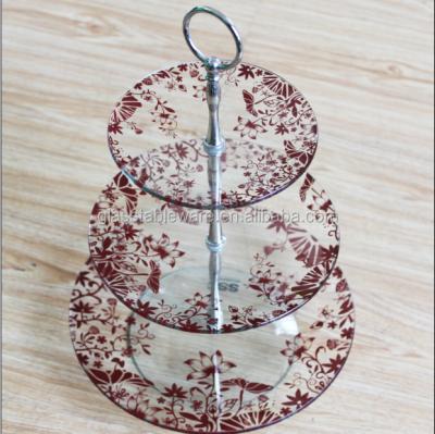 China Round 3 Tier (Layer) Tempered Glass Cake Stand for sale