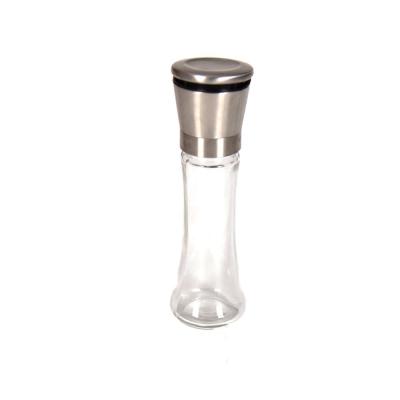 China Clear Glass Stocked Stainless Steel Lid Spice Bottle Grinder for sale