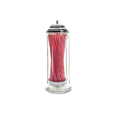 China LARGE Sustainable Borosilicate Glass Cylinder Straw Dispenser With Special ColorMetal Holder for sale