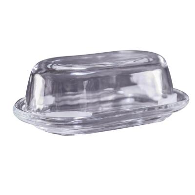 China Stored Kitchenware Clear Glass Butter Dish With Cover for sale