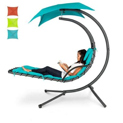 China Outdoor Hanging Choice Best Products ANTI-UV Curved Steel Chaise Lounge Chair Swing With Pillow And Removable Canopy for sale