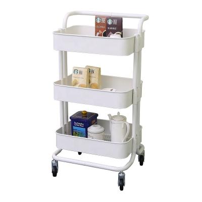 China Eco-Friendly Utility Cart 3-Tier Metal Storage Rolling Shelves With Handles Utility Storage Cart White for sale