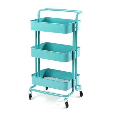 China Eco-Friendly Movable Shelf 3 Tier Organizer Rolling Storage Kitchen Rack Home Adjustable Cart for sale