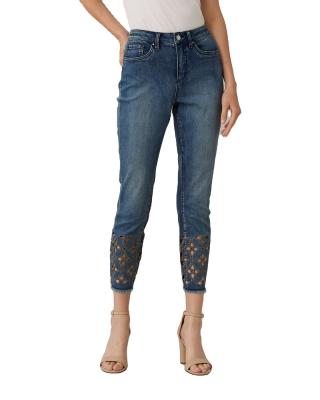 China High quality skinny QUICK DRY custom embroidery pierced flower ladies jeans with rhinestone jeans women jeans for sale