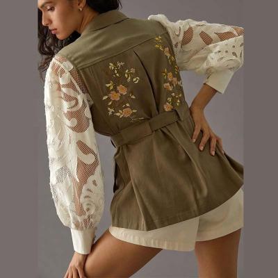 China New Design Breathable Army Green Sleeveless New Design Style Belt Hourglass Silhouette Embroidery Military Uniform Chic Jacket For Lady for sale