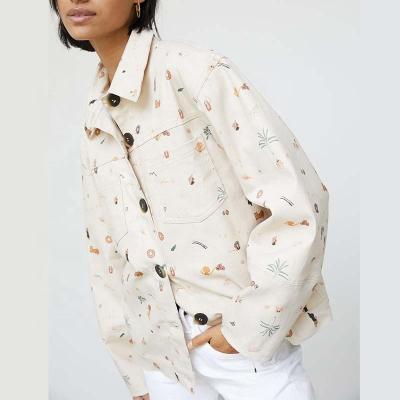 China Breathable Custom Preppy Style Print Twill Jacket Interesting Color Dropped Shoulder Jacket Oversized Coat For Girls for sale