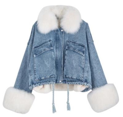 China Wholesale New Design Woman Fur Parka Denim Jacket Breathable Madame Fur Denim Outwear Winter Denim Coat for sale