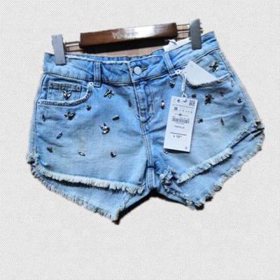 China OEM Breathable Ladies Shorts Tight Jeans Short Skinny Fringed Hem High Waist Womens Denim Shorts for sale