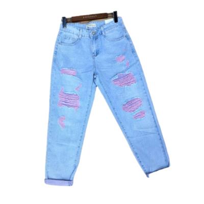 China OEM Design Price Waterproof Cheap Denim Cropped Pants Waist Jeans New High Tops Pants For Lady for sale