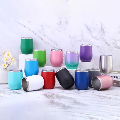 China Viable Customized Egg Shaped Design Double Wall Tumbler 12oz Stainless Steel Wine Tumbler Mug 304 Insulated Wine Tumbler With Lid for sale