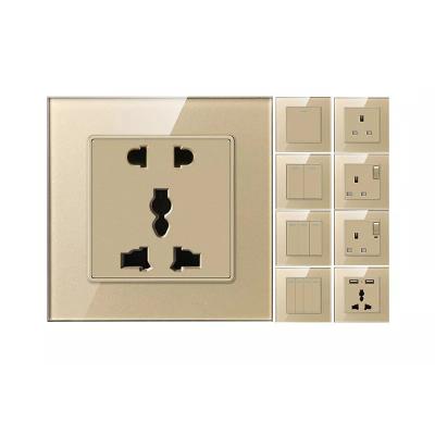 China Security SBY A5 Series Convenient Home Switch Strip 1/2 Way Material Electrical Switch And Socket Tempered Glass Wall Light Gold 1/2/3/4 Way Switch for sale