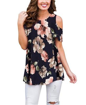 China Floral Anti Wrinkle Pattern Women Summer Clothes Ladies Off Shoulder Strap Sleeve Sling Blouse Tops Fashionable Top Clothes for sale