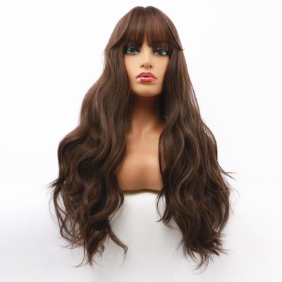 China Long Body Wave Wigs Brown Blonde Wavy Synthetic Wig Heat Resistant Wavy Wigs For Women Party For Female Daily Hair 68cm for sale