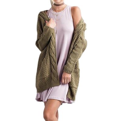 China Women's New Solid Color Long Sheath Long Cardigan Sweater Winter Loose Mid Length Reversible Pocket Knitted Women's Cardigans Sweaters for sale