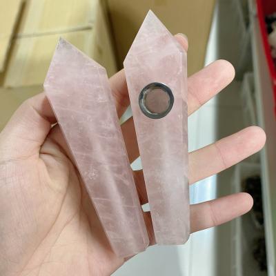 China China Rose Quartz Smoking Pipe Wholesale Natural Point Crystal Smoking Pipe for Healthy Smoking for sale