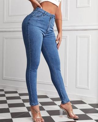 China Breathable In Stock 2021 Blue Zipper Fly Hole Spring Autumn Long Pants Women Denim Jeans High Waist Pants for sale